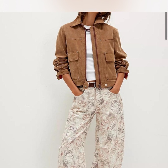 Free people Good Luck Printed Barrel Jeans in Bode and Margot size 24 nwot - Picture 1 of 4